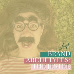 A woman with a funny pair of glasses on to represent the Jester brand archetype