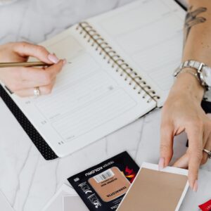 a planner on a desk